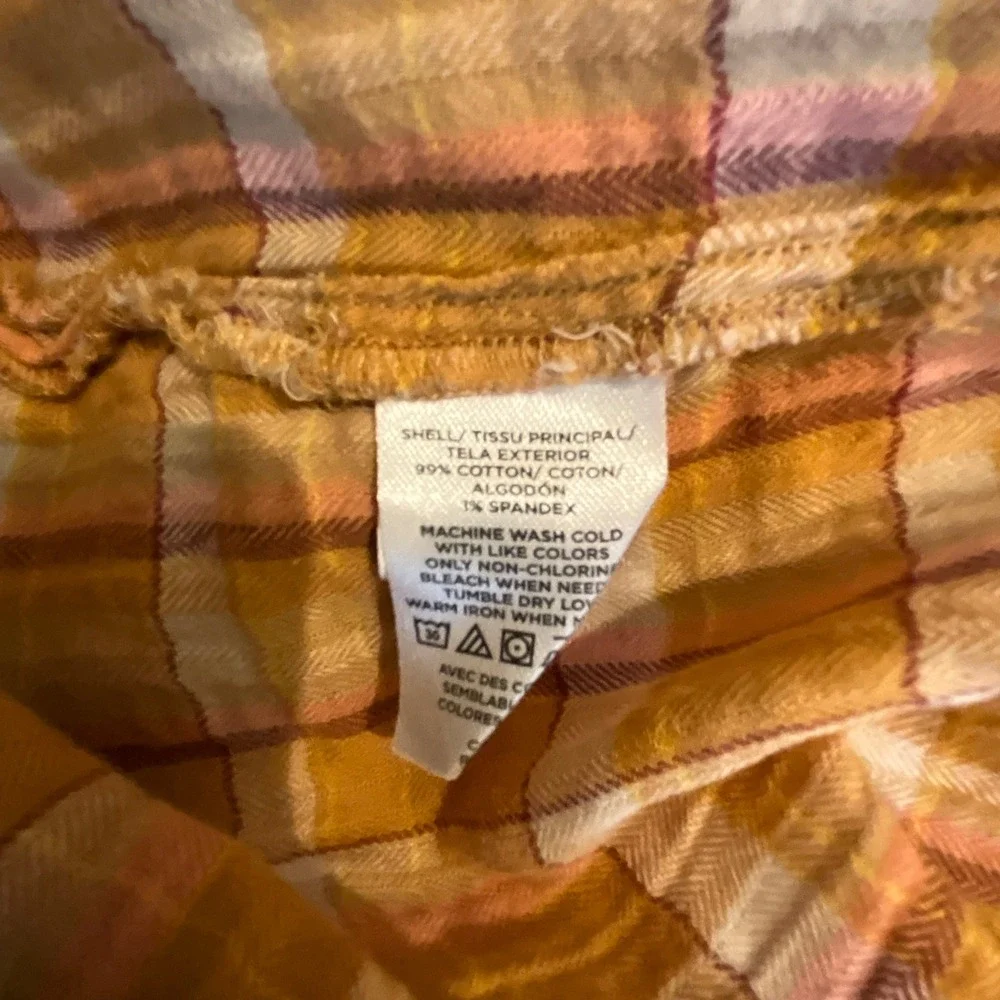 LOFT‎ Mustard Yellow Plaid Puff Sleeve Tie Neck Blouse Top Large Boho Cotton